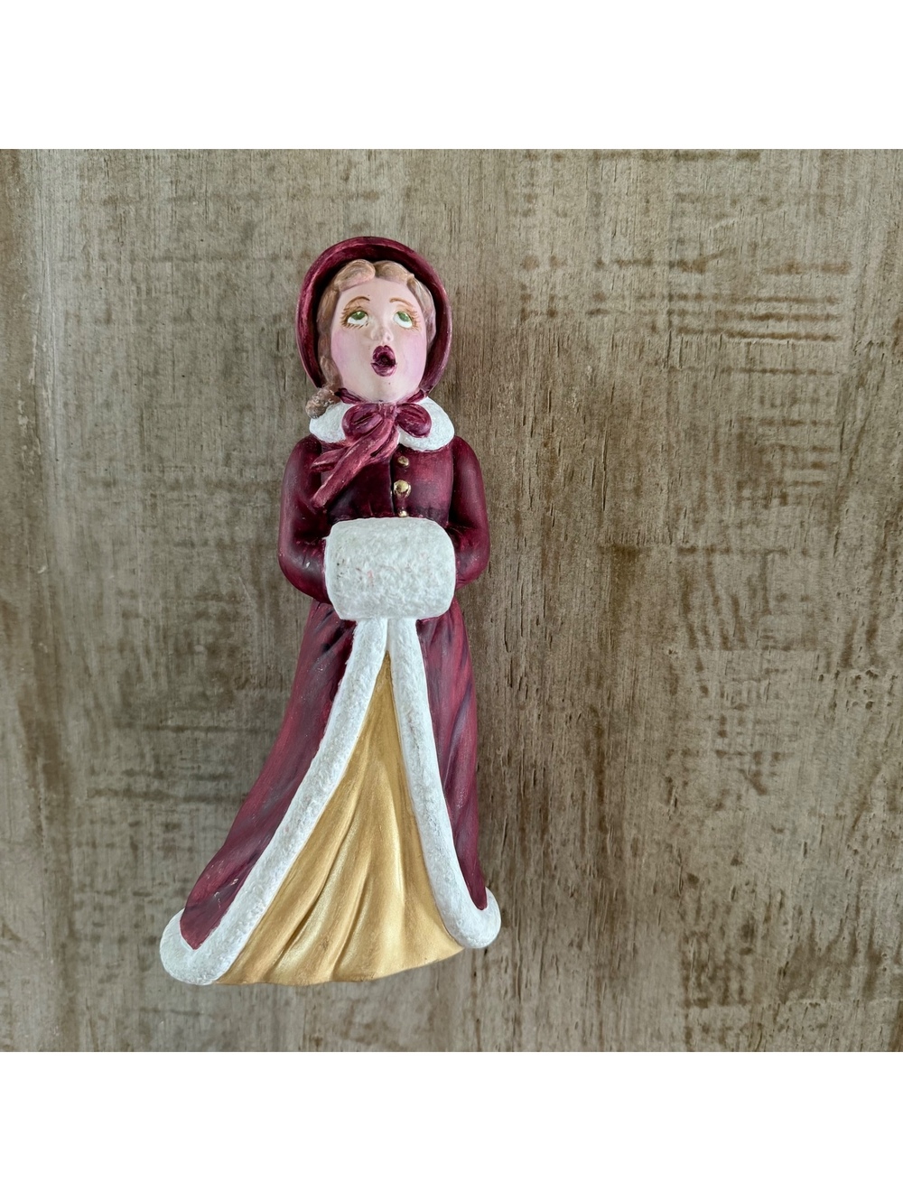 Vintage Christmas Caroler Woman Figurine Red Victorian Style 8” Hand Painted